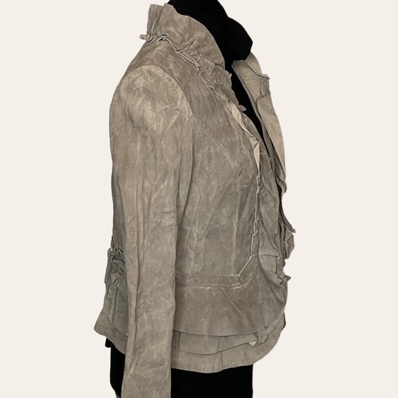 INC International Concepts - Size M Taupe Suede Ruffled Jacket (orig. $199) - Picture 3 of 13